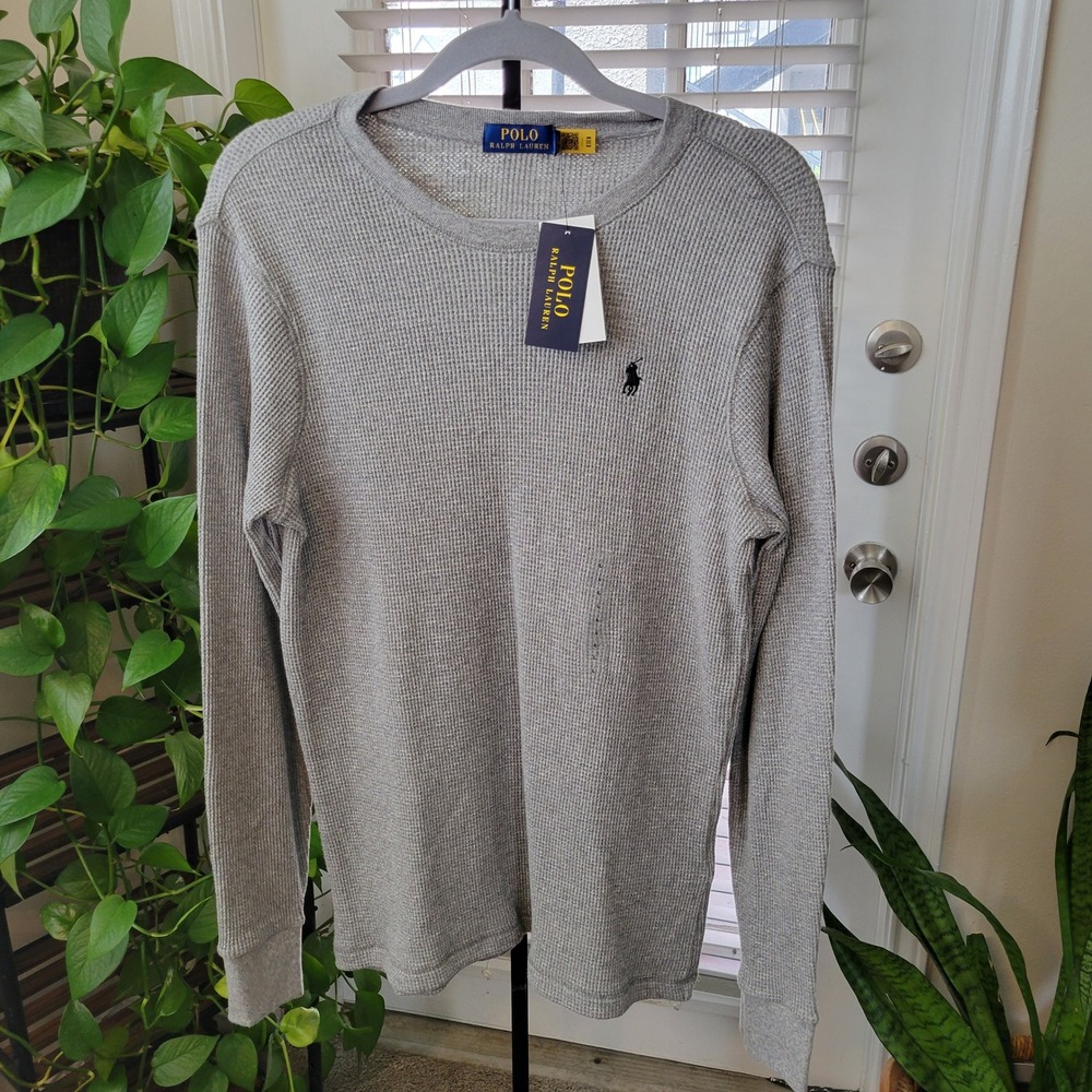 Polo Ralph Lauren Mens Grey Heather Waffle Knit Thermal Shirt L NWT